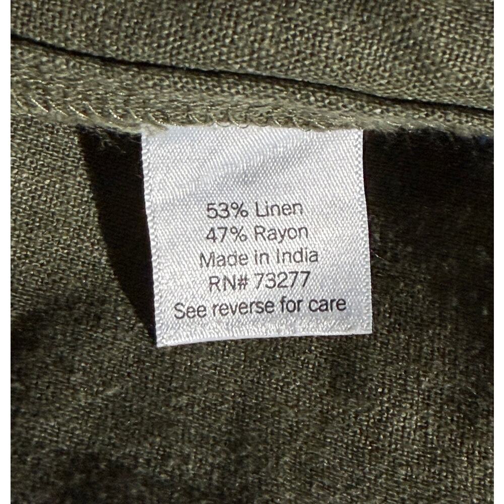 Sonoma Linen Blend Olive Sleeveless Dress L Pintuck Pockets Casual Artsy Midi - Picture 9 of 9